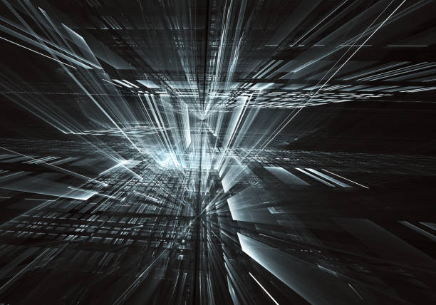 istock Abstract 3D fractal background, 3D illustration. Virtual Neon City 1149719230