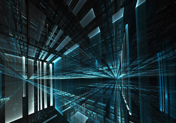 istock Abstract 3D fractal background, 3D illustration. Virtual Neon City 1149719296