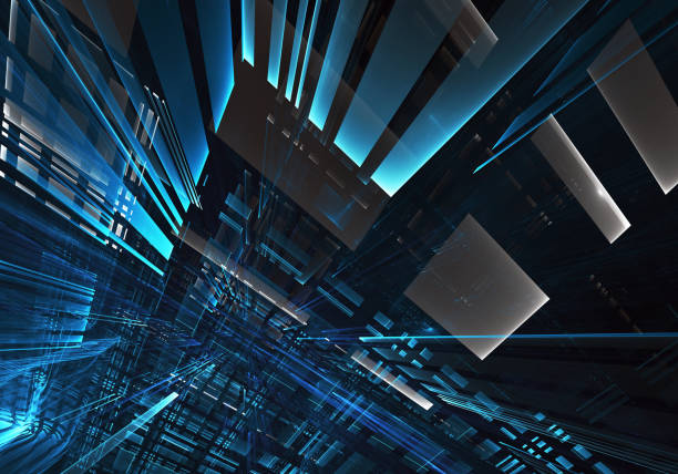 istock Abstract 3D fractal background, 3D illustration. Virtual Neon City 1149719300