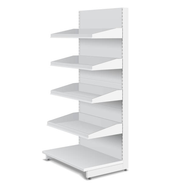 istock Blank Empty Showcase Displays With Retail Shelves, Trading Rack. Mock Up, Template. Illustration Isolated On White Background. Ready For Your Design. Product Advertising. Vector EPS10. 1149721397