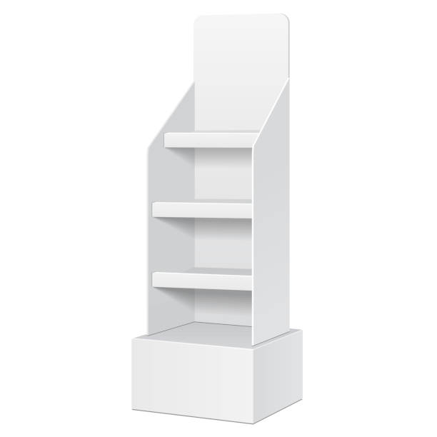 istock Cardboard Floor Display Rack For Supermarket. Blank Empty Shelves Mock Up. Illustration Isolated On White Background. Ready For Your Design. Product Advertising. Vector illustration 1149721582