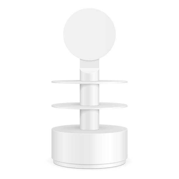 istock Round Cardboard Floor Display Rack For Supermarket Blank Empty With Shelves. Illustration Isolated On White Background. Ready For Your Design. Product Advertising. Vector EPS10 1149721591