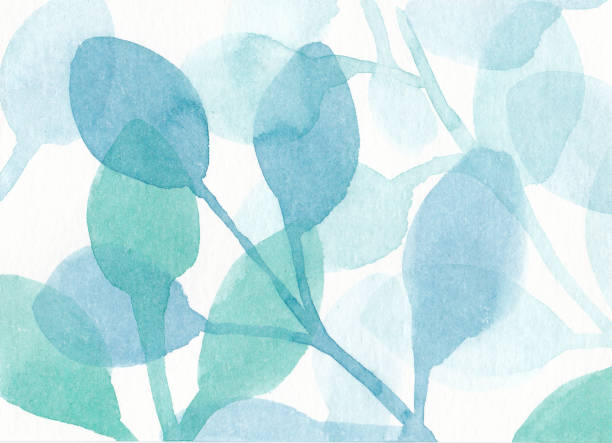 akwarela abstrakcyjne tło z turkusowymi liśćmi. - nature abstract flower blue stock illustrations