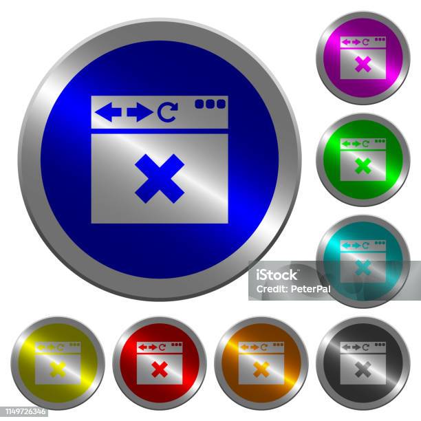 Browser Cancel Luminous Coinlike Round Color Buttons Stock Illustration - Download Image Now