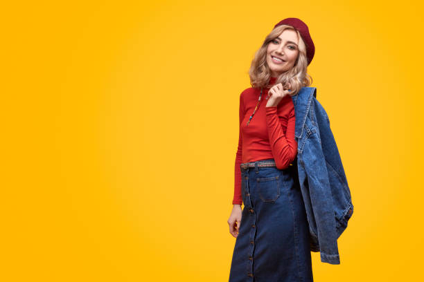 istock Cheerful woman with denim jacket 1149727087