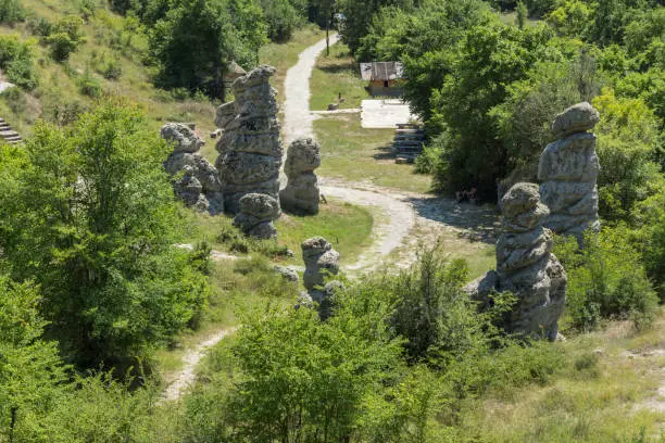 Amazing summer landscape of Rock formation The Stone Dolls of Kuklica near town of Kratovo, Republic of North Macedonia