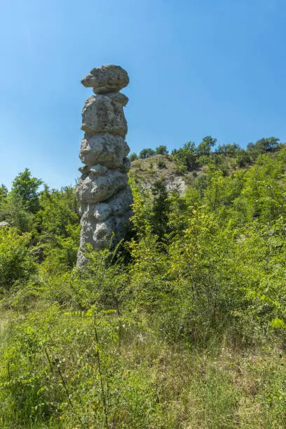 Amazing summer landscape of Rock formation The Stone Dolls of Kuklica near town of Kratovo, Republic of North Macedonia