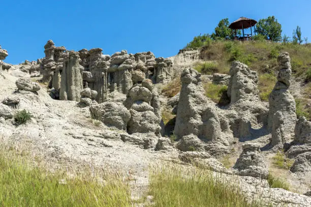 Amazing summer landscape of Rock formation The Stone Dolls of Kuklica near town of Kratovo, Republic of North Macedonia