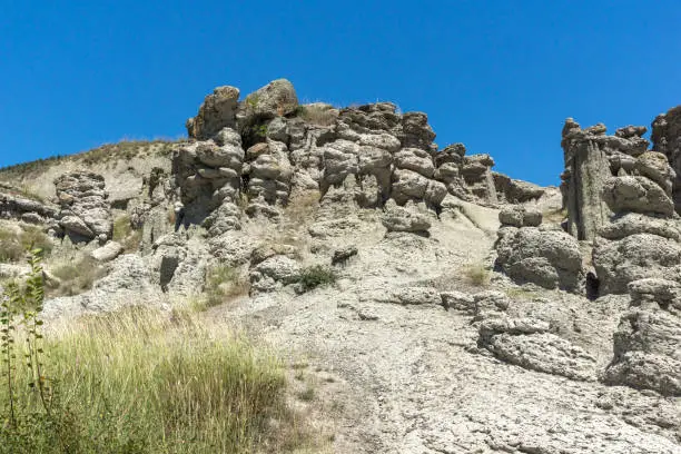 Amazing summer landscape of Rock formation The Stone Dolls of Kuklica near town of Kratovo, Republic of North Macedonia