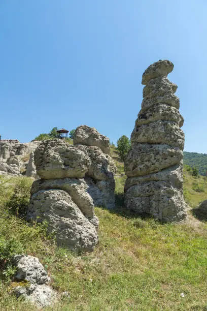 Amazing summer landscape of Rock formation The Stone Dolls of Kuklica near town of Kratovo, Republic of North Macedonia