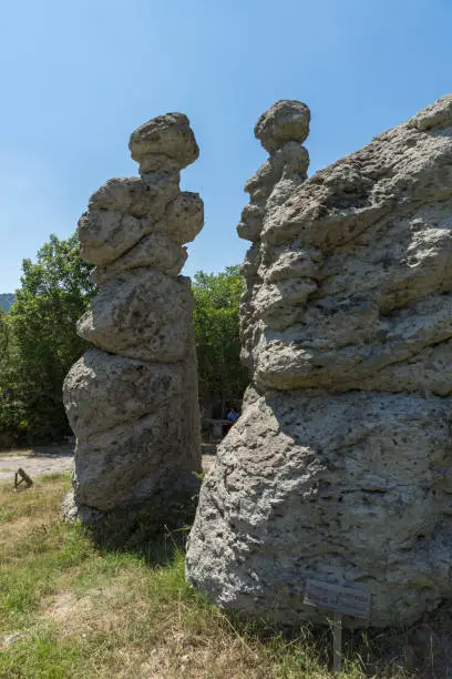 Amazing summer landscape of Rock formation The Stone Dolls of Kuklica near town of Kratovo, Republic of North Macedonia