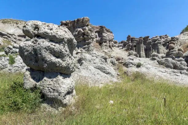 Amazing summer landscape of Rock formation The Stone Dolls of Kuklica near town of Kratovo, Republic of North Macedonia