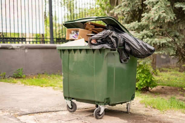 metal green old fulled with trash garbage container, nature pollution concepts
