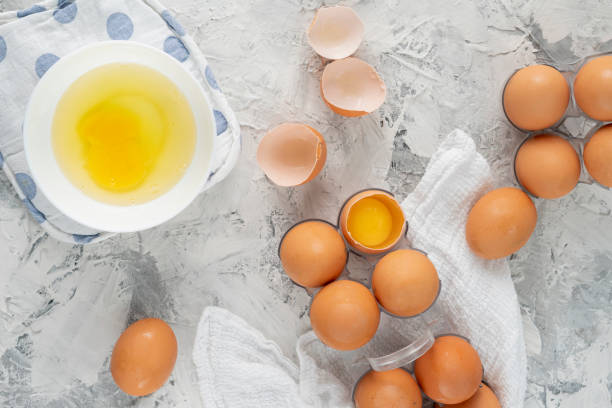 istock many raw uncooked chicken eggs in a plastic tray on the grunge table, special egg diets 1149738579