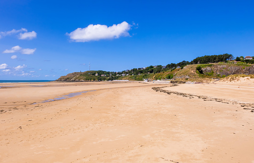 The beach in Barneville-Cartereta is a popular seaside resort destination. Manche, Normandy, France