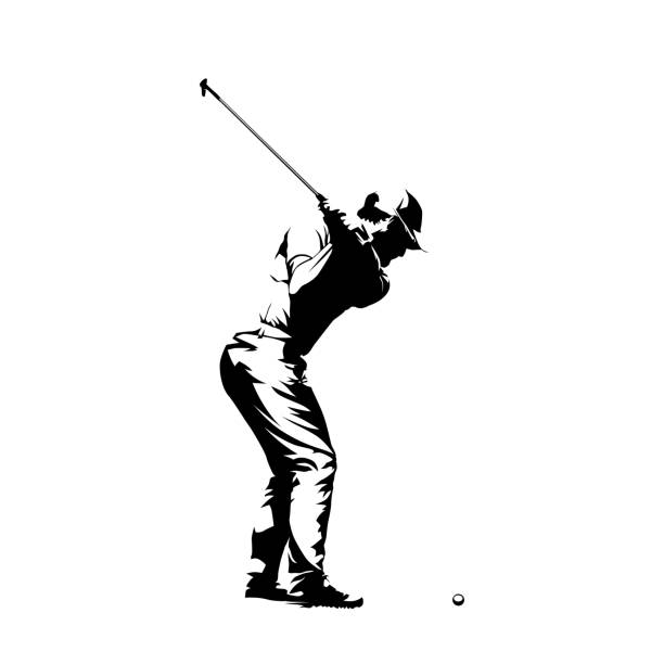 golfspieler, abstrakt isolierte vektorsilhouette. golf-swing-ikone - golf golf course swinging isolated stock-grafiken, -clipart, -cartoons und -symbole