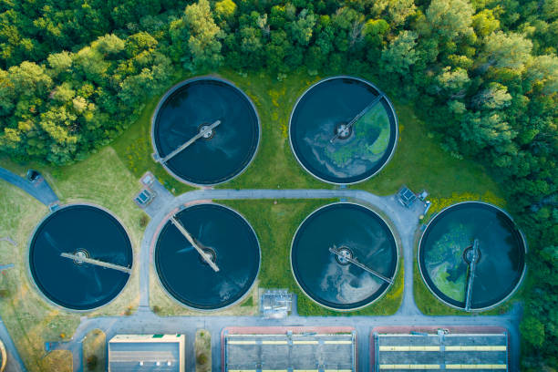 istock Flying over sewage treatment plant 1149744841