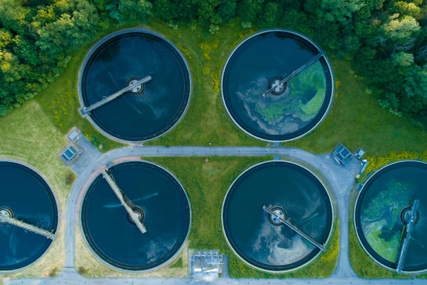 istock Flying over sewage treatment plant 1149744844
