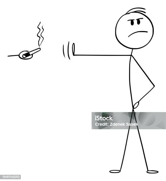 Vector Cartoon Of Highprincipled Or Principled Man Rejecting Smoking Cigarette Or Cigar Stock Illustration - Download Image Now