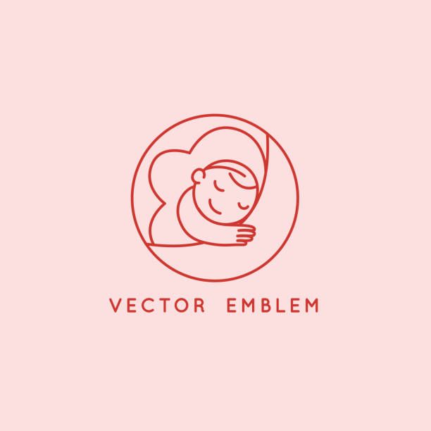 Vector logo design template and emblem in simple line style - happy baby vector art illustration
