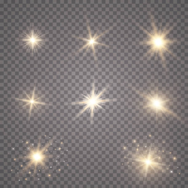 glühlicht effekt. starburst mit sekt auf transparentem hintergrund vector illustration. sonne - sun stock-grafiken, -clipart, -cartoons und -symbole