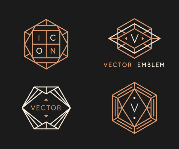Vector logo design templates and monogram design elements in simple minimal style with copy space for text Vector logo design templates and monogram design elements in simple minimal style with copy space for text - geometrical abstract emblems and signs diamond shaped stock illustrations