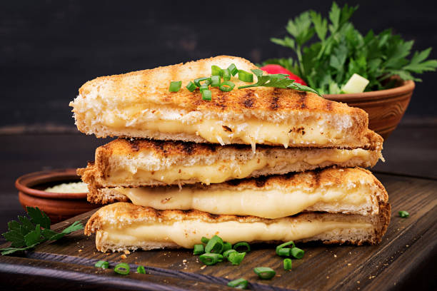American hot cheese sandwich. Homemade grilled cheese sandwich for breakfast. stock photo