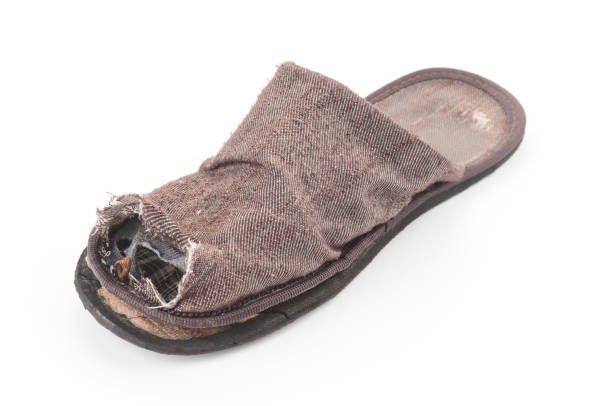 istock Ragged home slipper close up isolated on white background 1149751625