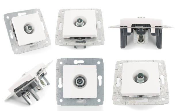 istock Set of TV sockets close up on white background 1149752330
