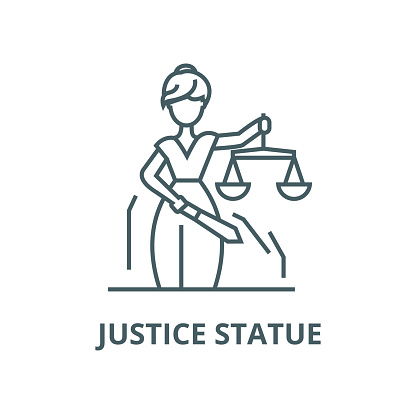 Justice statue vector line icon, outline concept, linear sign