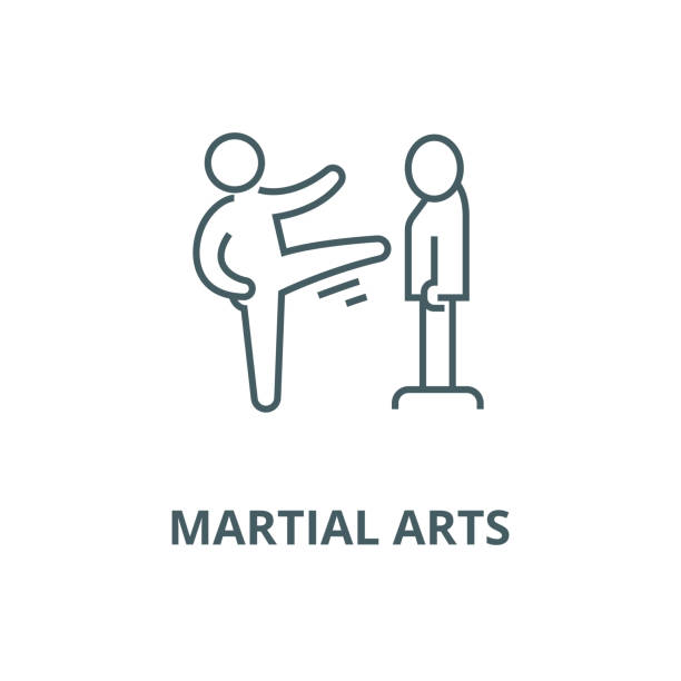 каратэ, боевые искусства, кунг-фу, тэ квон делать вектор линии значок, линейная концепция, знак контура, символ - do kwon stock illustrations