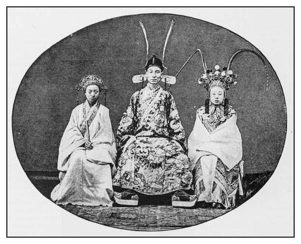 istock Antique photo: East Asian people with traditional dress 1149755582