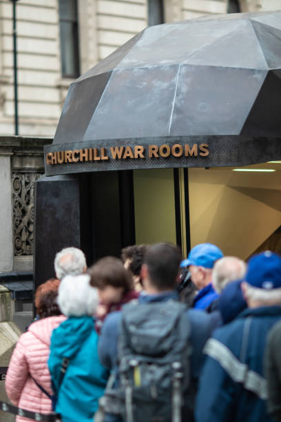 Tourists queuing outside the Churchill War Rooms in Westminster, London, UK 3rd May, 2019 - Tourists queuing outside the Churchill War Rooms in Westminster, London, UK winston churchill prime minister stock pictures, royalty-free photos & images