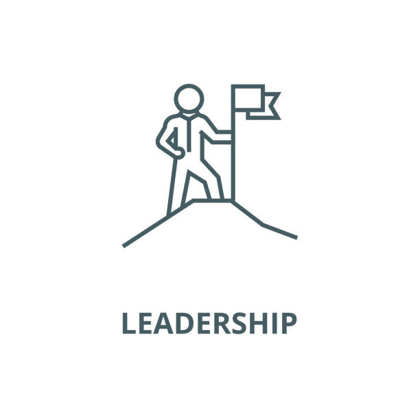 Leadership,man with flag on mount vector line icon, linear concept, outline sign, symbol Leadership,man with flag on mount vector line icon, outline concept, linear sign man mountain climbing stock illustrations