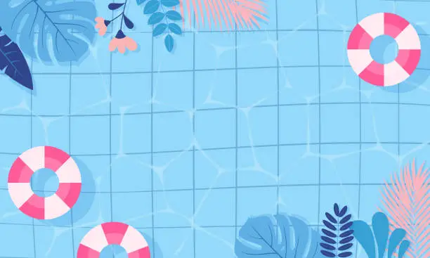 Vector illustration of Summer pool background vector illustration. swimming pool blue and pink theme with copy space.