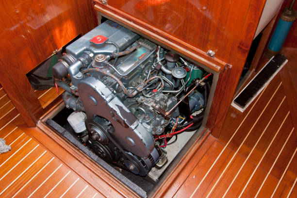 engine on a sailing yacht stock photo