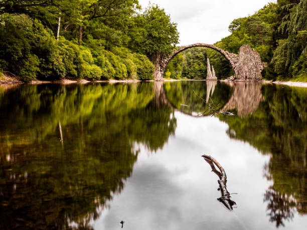 Old archway (Rakotzbrücke) reflects in water