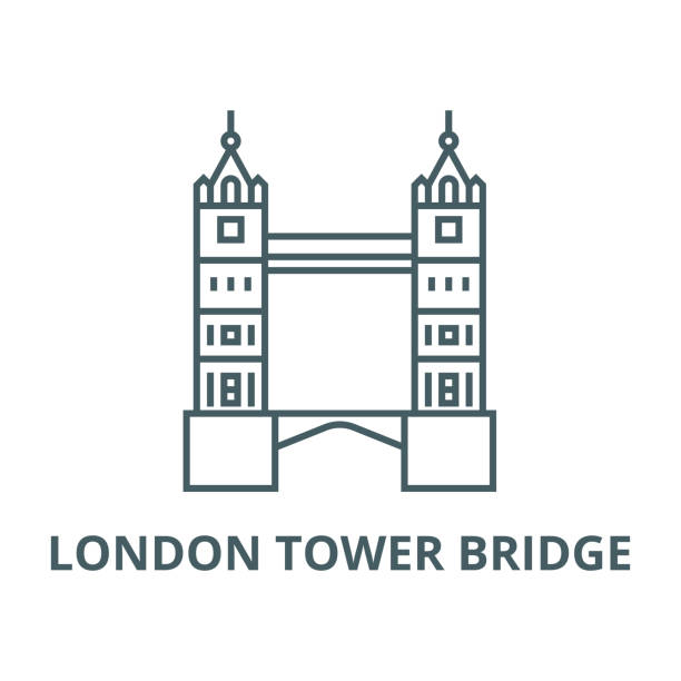 런던 타워 브리지 벡터 라인 아이콘, 선형 개념, 개요 기호, 기호 - london england sunlight morning tower bridge stock illustrations
