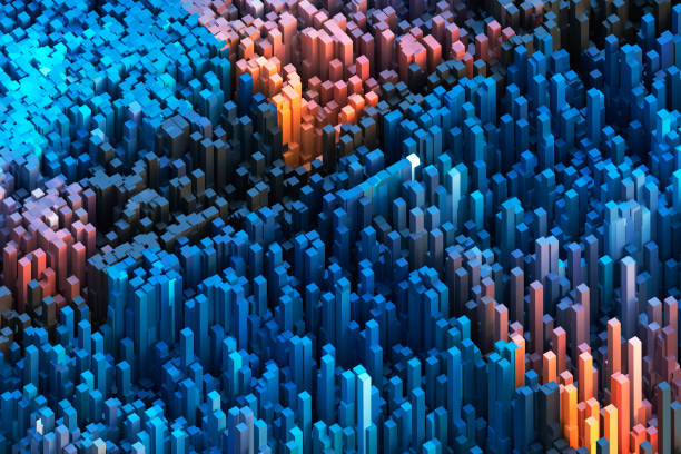 istock Colorful abstract cuboids landscape wallpaper or background. 3d render illustration. 1149759406