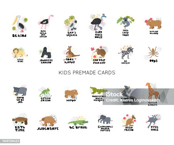 Cute Animals Card Vector Stock Illustration - Download Image Now -  Adventure, Animal, Animal Body Part - iStock