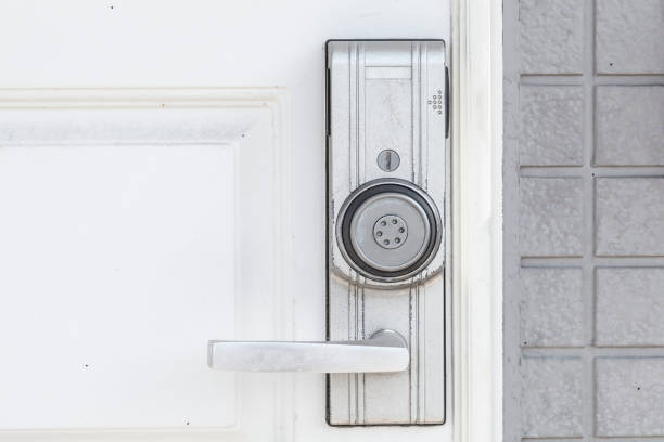 istock Door handle and white wood door 1149761272