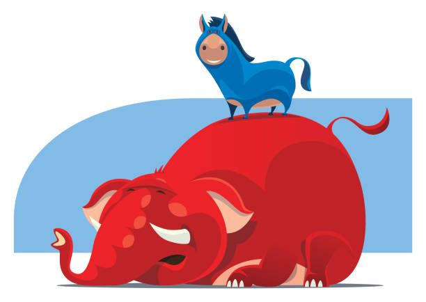 donkey standing on back of elephant vector illustration of donkey standing on back of elephant sad-elephant stock illustrations