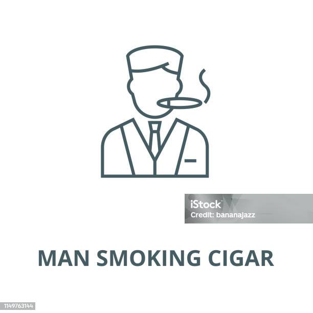 Man Smoking Cigar Vector Line Icon Linear Concept Outline Sign Symbol Stock Illustration - Download Image Now