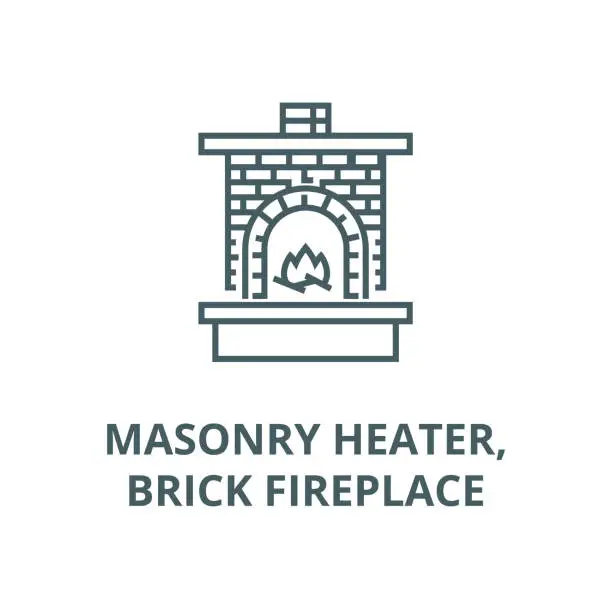 Vector illustration of Masonry heater,fireplace with brick  vector line icon, linear concept, outline sign, symbol