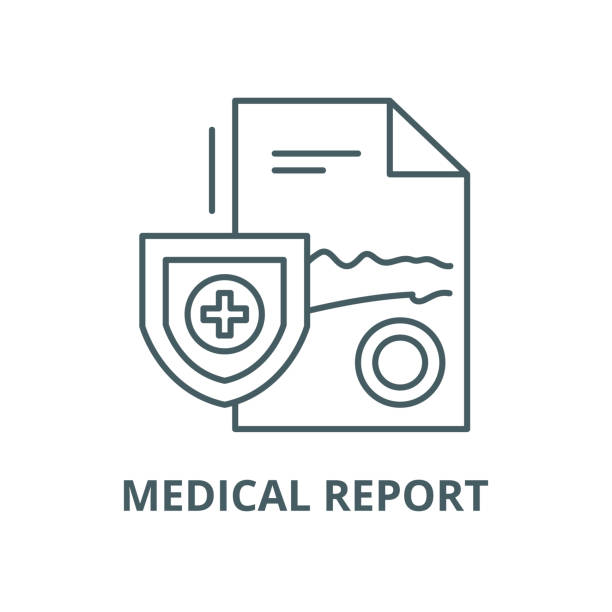 의료 보고서 벡터 라인 아이콘, 선형 개념, 개요 기호, 기호 - research report document file stock illustrations