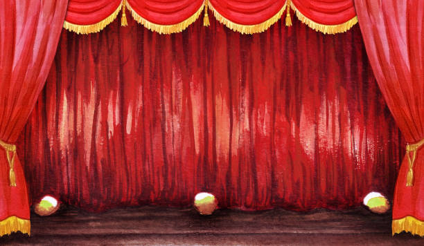 Scene hall curtain watercolor circus, concert, show, theater illustration hand drawn