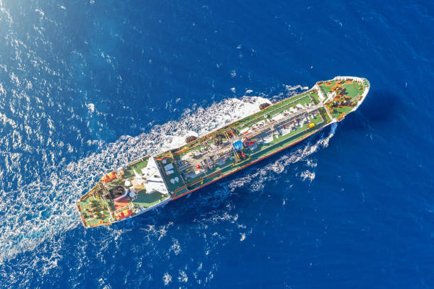 istock Ship, with bulk cargo, sails in the blue sea. Aerial view. 1149769455