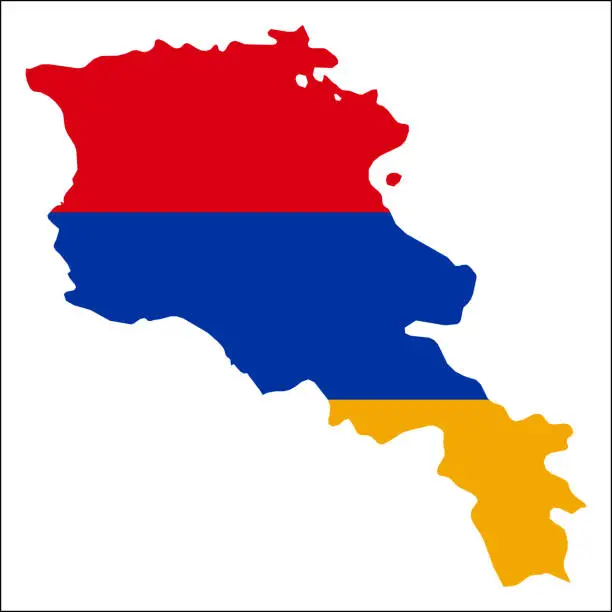 Vector illustration of Armenia high resolution map with national flag.