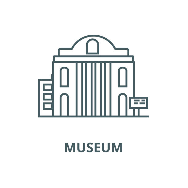 икона векторной линии музея, линейная концепция, знак контура, символ - art museum art university entertainment stock illustrations