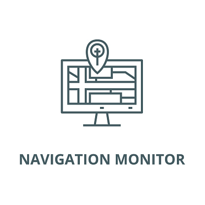Navigation monitor with map vector line icon, outline concept, linear sign